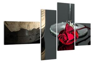 Červená ruža na stole - obrazy do bytu (Obraz 110x70cm)