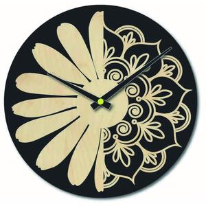 Sentop - Drevené hodiny na stenu kvet života model: MDF čierna/ preglajka topoľ PR0374