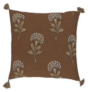 Hnedý bavlnený obliečka na vankúš s kvetinovým vzorom Aix Quilt - 50*50 cm - Chic Antique
