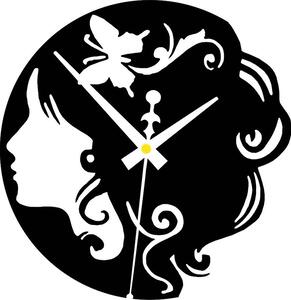 Drevené hodiny - dáma s motýľom vo vlasoch čierne aj farebné | SENTOP PR0399