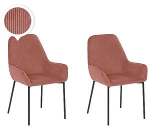 Sada 2 jedálnych stoličiek ružový menčester čalúnené čierne kovové nohy v štýle glamour