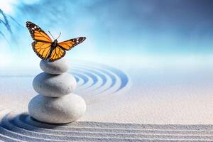 Tapeta rovnováha kameňov s motýľom