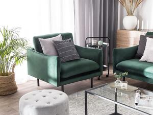 Kreslo Zelené zamatové na čiernych nohách - minimalistický retro obývacia izba
