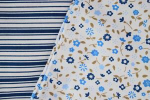 Písecké lůžkoviny Bavlnené obliečky Kvietky + Pruhy modré obojstranné Zapínanie: Gombík, Veľkosť vankúše: 70x90, Veľkosť prikrývky: 140x220
