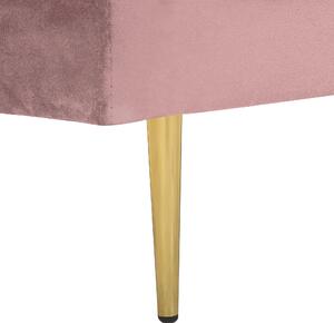 Leňoška ružový zamat čalúnená orientácia na ľavú ruku kovové nohy podhlavník moderný dizajn