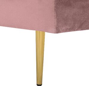 Leňoška ružový zamat čalúnená orientácia na pravú ruku kovové nohy podhlavník moderný dizajn