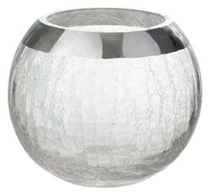Sklenený kulatý svicen na čajovú sviečku z praskaného skla M - Ø 12*10 cm - J-Line by Jolipa