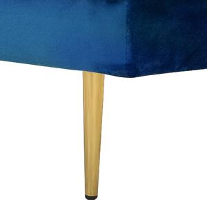 Leňoška modrý zamat čalúnená orientácia na pravú ruku kovové nohy podhlavník moderný dizajn