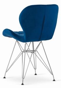 Zamatová jedálenská stolička Paris modrá so striebornými nohami
