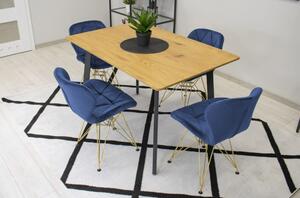 Zamatová jedálenská stolička Paris modrá so zlatými nohami