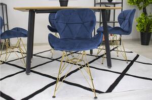 Zamatová stolička Paris modrá so zlatými nohami