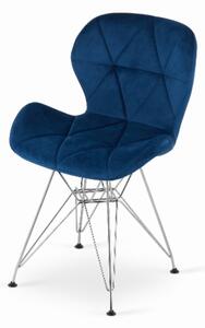 Zamatová jedálenská stolička Paris modrá so striebornými nohami