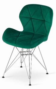 Zamatová jedálenská stolička Paris zelená so striebornými nohami