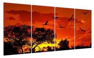 Obraz zapadajúceho slnka s vtákmi (Obraz 160x80cm)