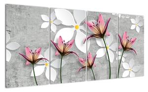 Abstraktný obraz kvetov na sivom pozadí (Obraz 160x80cm)