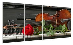 Obraz husle a ruže na klavíri (Obraz 160x80cm)