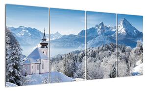 Kostol v horách - obraz zimnej krajiny (Obraz 160x80cm)
