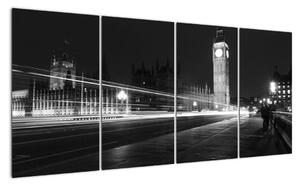 Čiernobiely obraz Londýna - Big ben (Obraz 160x80cm)