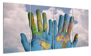 Obraz - mapa sveta na dlani (Obraz 160x80cm)