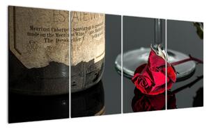 Červená ruža na stole - obrazy do bytu (Obraz 160x80cm)