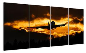 Pristávajúce lietadlo pri západe slnka - obraz (Obraz 160x80cm)