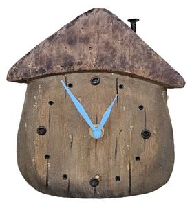 Drevené stolné hodiny v tvare domčeka,modré ručičky - 18*5*19 cm / 1*AA - Clayre & Eef