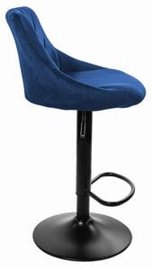 Zamatová barová stolička Oklahoma modrá s čiernym podstavcom