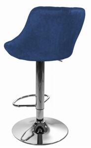 Zamatová barová stolička Oklahoma modrá s chrómovým podstavcom