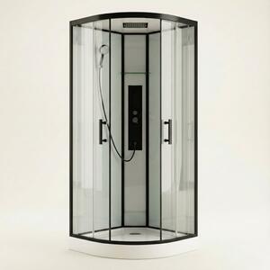GLASS 90x90x225 Čierny Masážny sprchový box štvrťkruhový