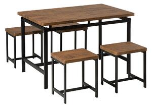 Jedálenská súprava hnedý stôl 4 stoličky 75 x 120 cm MDF stolný kovový rám priemyselný