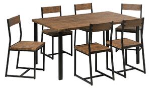 Jedálenská súprava Stôl 6 stoličiek Tmavé drevo Kovové nohy Priemyselná kuchyňa