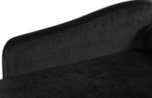 Leňoška čierna čalúnená zamatová s úložným priestorom a podhlavníkom pravostranná