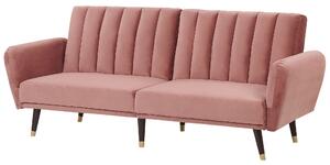 Rozkladacia pohovka ružová zamatové čalúnenie vhodná na spanie elegantná moderná obývacia izba spálňa