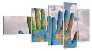 Obraz - mapa sveta na dlani (Obraz 110x60cm)