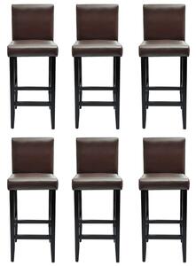 Barové stoličky 6 ks, tmavohnedé, umelá koža