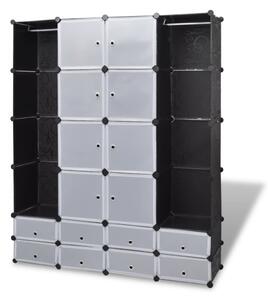 Modulárna skrinka, 18 priečinkov, čierna a biela 37x146x180,5cm
