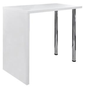 Barový stolík, MDF, s 2 oceľovými nohami, vysoký lesk, biely