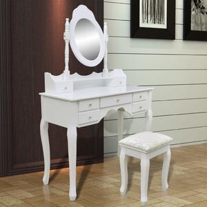 Toaletný stolík so zrkadlom a stoličkou, 7 zásuviek, biely
