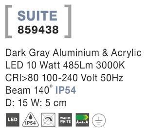 Nova Luce Svietidlo SUITE WALL GREY nástenné, IP 54, 10 W 859438