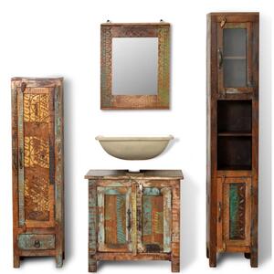 Kúpeľňový nábytok z recyklovaného dreva: 3 skrinky, zrkadlo