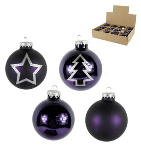 Súprava 12 ks vianočných ozdôb PURPLE JOY sklenené 7,5 cm, fialové