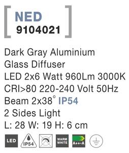Nova Luce Svietidlo NED WALL GREY nástenné, IP 54, 2x6 W 9104021