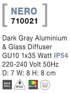 Nova Luce Svietidlo NERO R WALL GREY nástenné, IP 54, GU10 710021