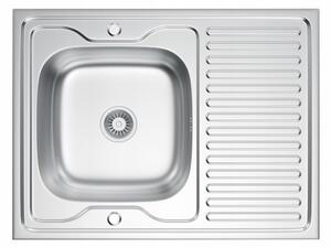 Erga HD, 1-komorový oceľový drez 800x500x160 mm s dlhým odkvapkávačom, dekor ľan, ERG-MLS-HD8050DN