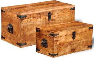 Súprava skladovacích truhlíc, 2 kusy, surové mangové drevo
