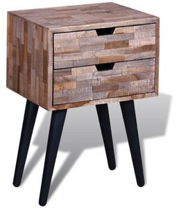 Nočný stolík s 2 zásuvkami, recyklované tíkové drevo