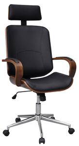 Otočná kancelárska stolička s opierkou hlavy, ohývané drevo,umelá koža
