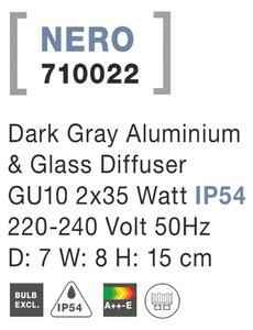 Nova Luce Svietidlo NERO R WALL GREY 2 nástenné, IP 54, GU10 710022