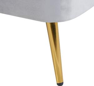 Leňoška svetlosivá zamatová čalúnená ľavostranná zlaté kovové nohy moderný štýl