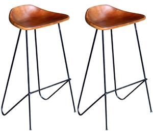 Barové stoličky 2 ks, čierno hnedé, pravá koža